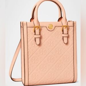 Tory Burch Mini T Monogram Blush North-South Leather Tote Bag Nwt